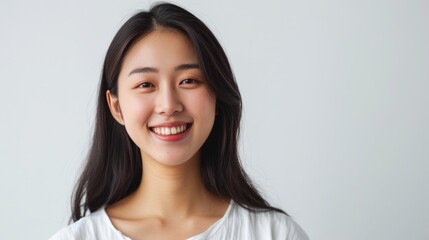 Fototapeta premium Portrait of a Serene Asian Woman on White Background