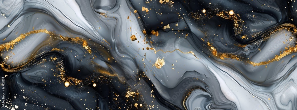 Poster this elegant background features a luxurious black and gold marble texture with flowing patterns and
