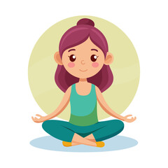 A girl is sitting in a lotus position with crossed legs