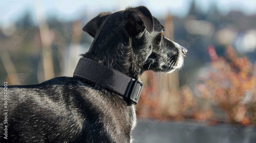 Poster a stylish fabric smart collar features a hidden compartment for a small tracking device. the collars