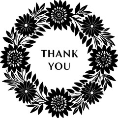 Thank you card with floral wreath chrysanthemum flower silhouette vector art illustration