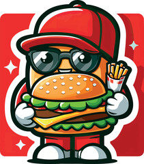 High-Quality cute mascot Burger cartoon Vector Illustrations for Marketing and Digital Use
