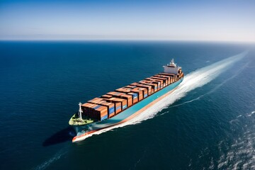 Aerial top view of cargo container business ship, global express in the ocean, logistic freight shipping and transportation, container cargo maritime ship