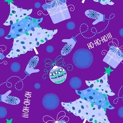 Cartoon Christmas tree seamless pattern for wrapping paper and fabrics