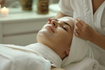 woman in spa salon working with facial skin Generative AI