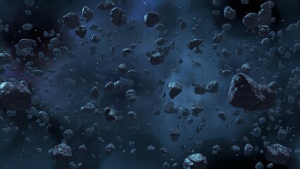 3d render Flying asteroids in outer space
