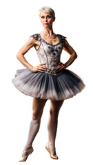Full-body portrait of a female dancer in elegant ballet costume on transparent background