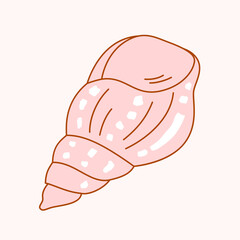 Banded tulip seashell twisted into spiral in monochrome pink color with an outline in simple flat style. Cute vector illustration on isolated background.
