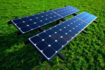Solar Panels in Green Field Highlighting Renewable Energy and Environmental Sustainability