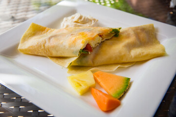Sliced Stuffed Breakfast Crepe