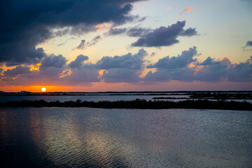 San Pedro bay in Belize at dusk