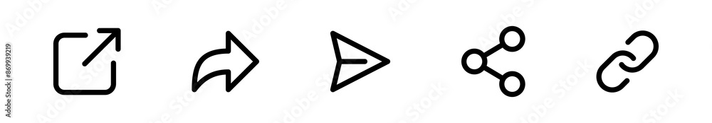 Poster Share icon set. Arrow symbol, Reply send forward icons button. Send message icon. External Link Icon. Upload icon. Connection symbol - network sharing icon	