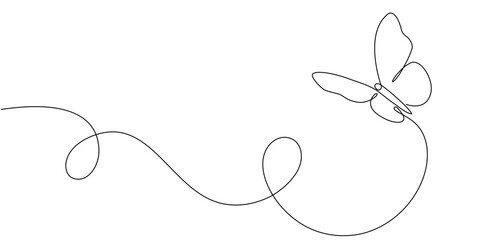 Butterfly drawing drawn with one continuous line. Single line design of beautiful butterfly for logo, business, social media. Vector editable illustration.