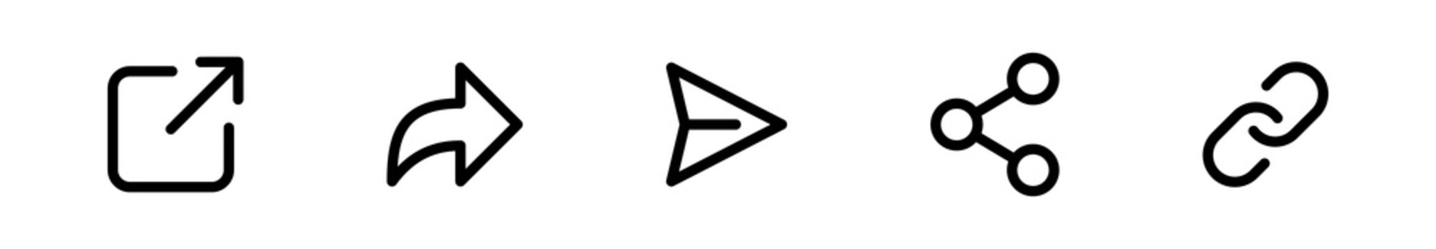 Share icon set. Arrow symbol, Reply send forward icons button. Send message icon. External Link Icon. Upload icon. Connection symbol - network sharing icon	