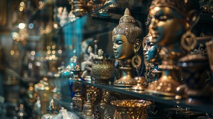 Fototapeta premium Antique Brass Figurines Displayed in Shop