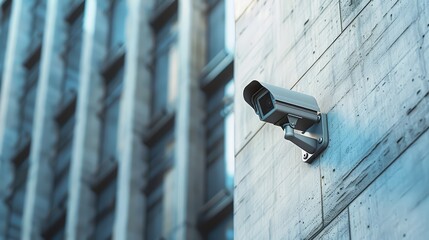 A close-up of a security camera mounted on a building facade