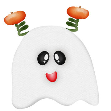 recommend clip art: A cute little ghost wearing an orange pumpkin headband, Halloween Watercolor  Illustration