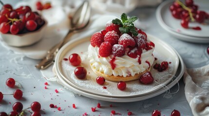 Delicious Dessert with Fresh Berries and Whipped Cream