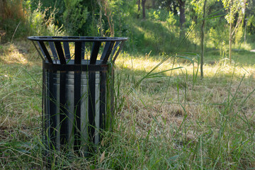 trash can on grass background