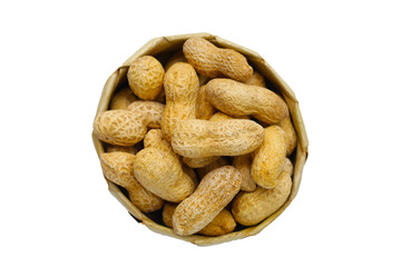 Roasted peanuts in shell on white background.