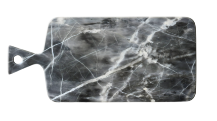 Marble silver cutting board object isolated on transparent background. Empty kitchen chopping utensil, surface texture, food meal preparation equipment