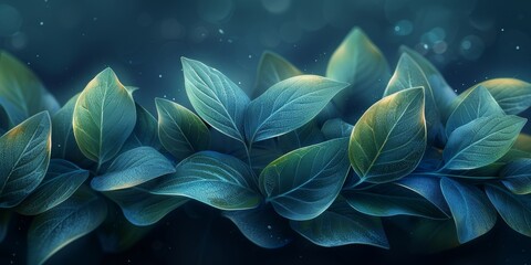 Enchanting close-up of vibrant green leaves with a magical bokeh background