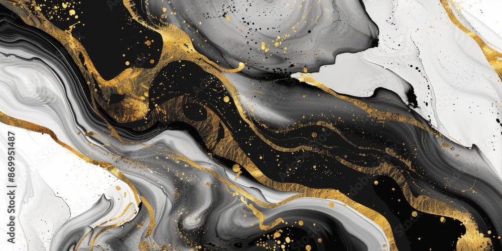 Poster this elegant background features a luxurious black and gold marble texture with flowing patterns and