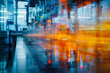 Fototapeta premium High-tech laboratory with futuristic equipment and vibrant motion blur effects.