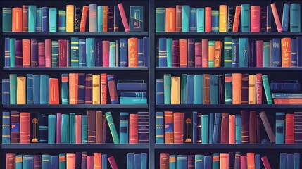 An illustration depicting multiple shelves loaded with various colorful books. The lively design brings out a sense of abundance and knowledge, perfect for a bibliophile.