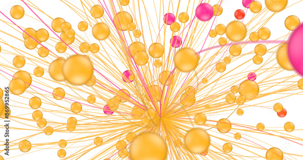 Poster Big data visualization. Network connection structure with chaotic distribution of points and lines. 3D rendering.