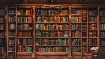 An elegant wooden library interior adorned with historical book volumes, exuding a sense of tradition, sophistication, and intellectual richness.