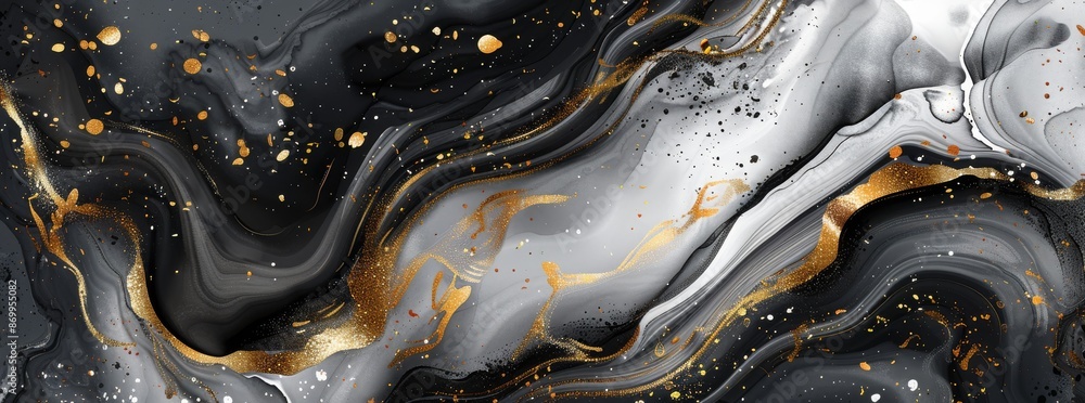 Poster this elegant background features a luxurious black and gold marble texture with flowing patterns and