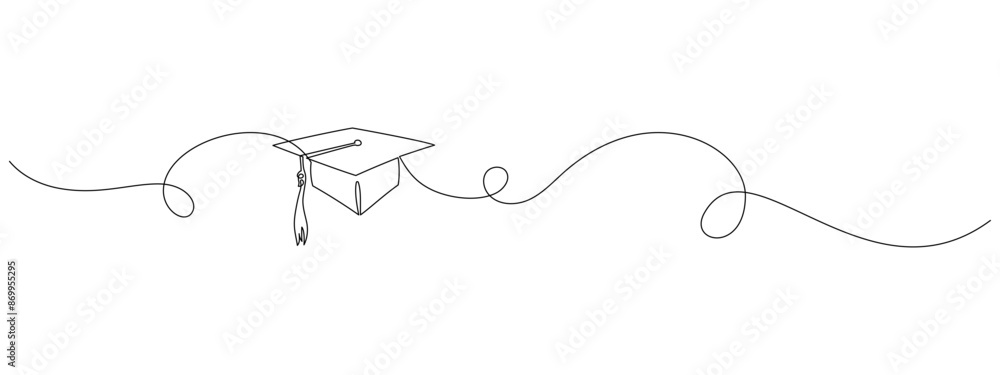 Wall mural One continuous line drawing of graduation cap. Student and college hat symbol in simple linear style. Education and academic degree concept in editable stroke. Doodle contour vector illustration