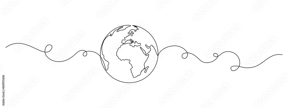 Leinwandbilder continuous one line drawing of earth globe with flourish art. world map and travel concept in simple
