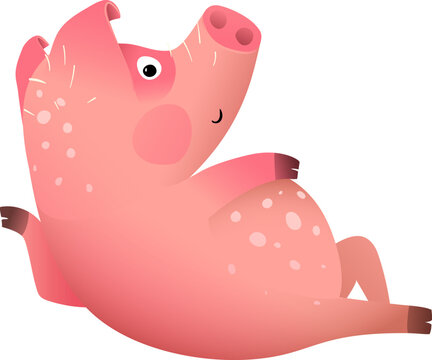 recommend clip art: Cute baby pig or piglet laying down, view from back. Funny Pig character cartoon for children fairy tale. kindergarten animal cartoon. Hand drawn vector illustration for kids in watercolor style.