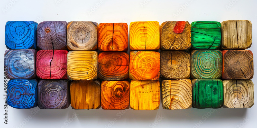 Poster multicolored wooden blocks aligned in spectrum pattern - creative diversity header background image