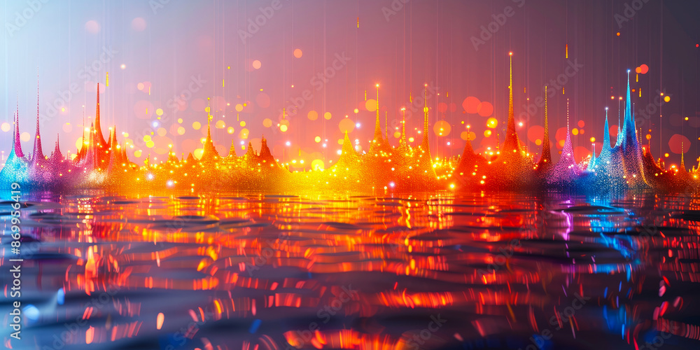 Poster dynamic data visualization: sparkling graphs and glowing reports in business analytics