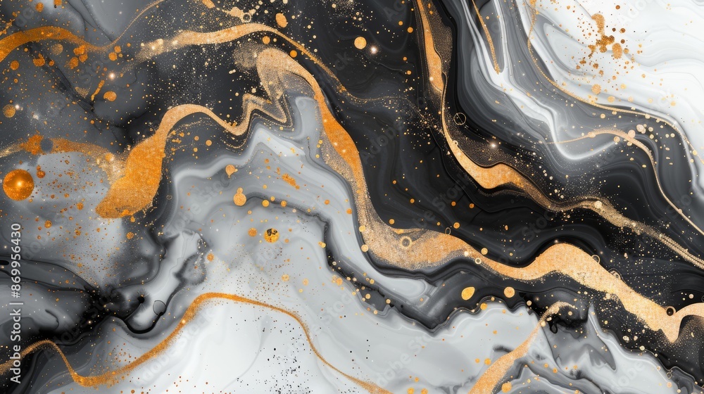 Poster this elegant background features a luxurious black and gold marble texture with flowing patterns and