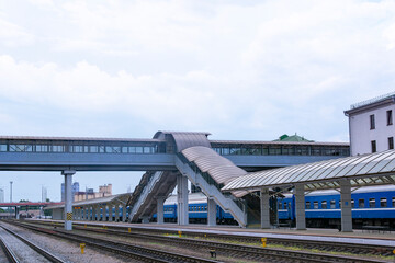 Fototapeta premium VITEBSK, BELARUS - JUNE 30, 2024: Railway station Vitebsk is one of the most beautiful monuments of Belarusian architecture where rich history and modern style balance