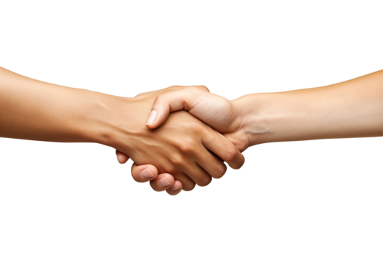Untitled design - Close-up of a handshake portraying friendship between two individuals, isolated on a transparent background.