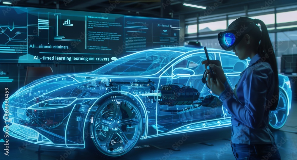 Aufkleber futuristic car design and engineering with ai and vr technologies in modern workspace