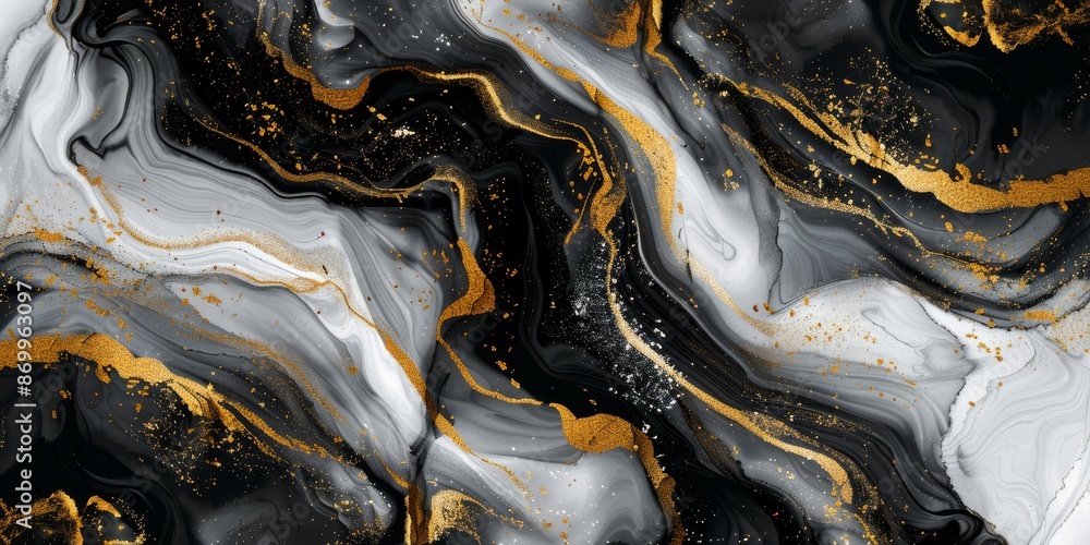 Poster this elegant background features a luxurious black and gold marble texture with flowing patterns and