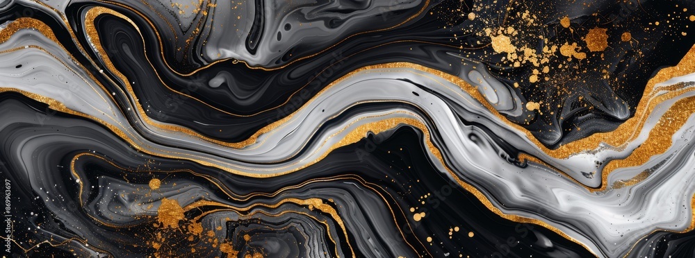 Poster this elegant background features a luxurious black and gold marble texture with flowing patterns and