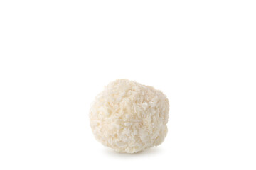 Delicious chocolate candy with coconut topping isolated on white background