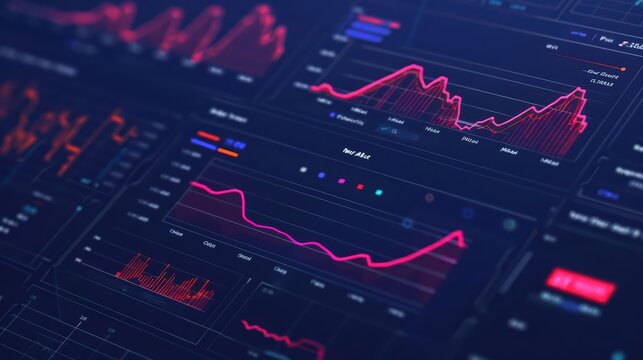 A hightech financial dashboard featuring voiceactivated controls and predictive analytics to create intuitive and actionable charts, with copy space high tech