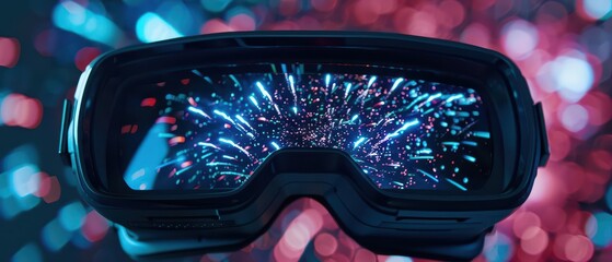 A seamless integration of drones and AI creating personalized fireworks shows that can be viewed via augmented reality glasses, with copy space high tech