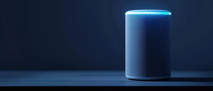 A smart speaker system that adapts the acoustics of a room to optimize sound quality based on the listeners position, with copy space high tech