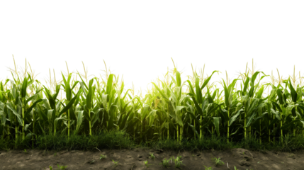 Green corn or cob plant leaves field isolated on transparent background. Agriculture farming and crop growth, organic summer plantation harvest, fresh rural maize, countryside cultivation