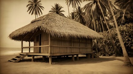 A vintage nipa hut in a sepia background
