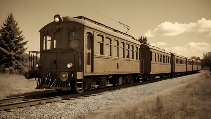 Obraz premium A vintage train in a sepia background